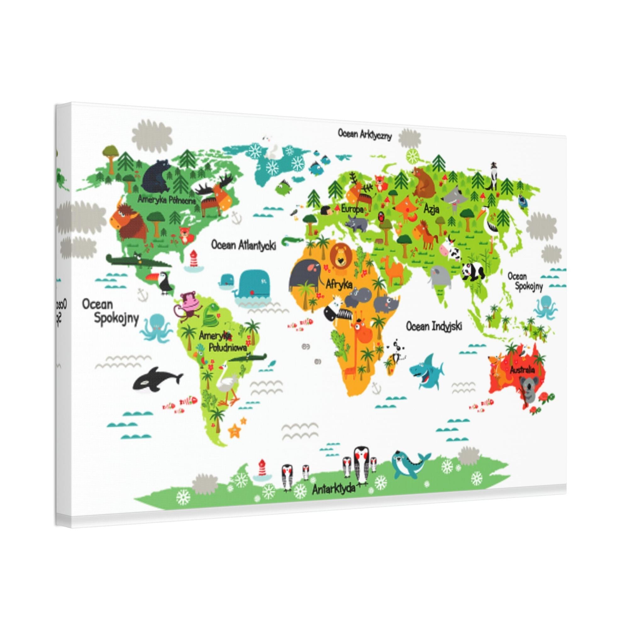 Kids Maps Map of the World: Lovely Wall Art Print on Canvas for Kids