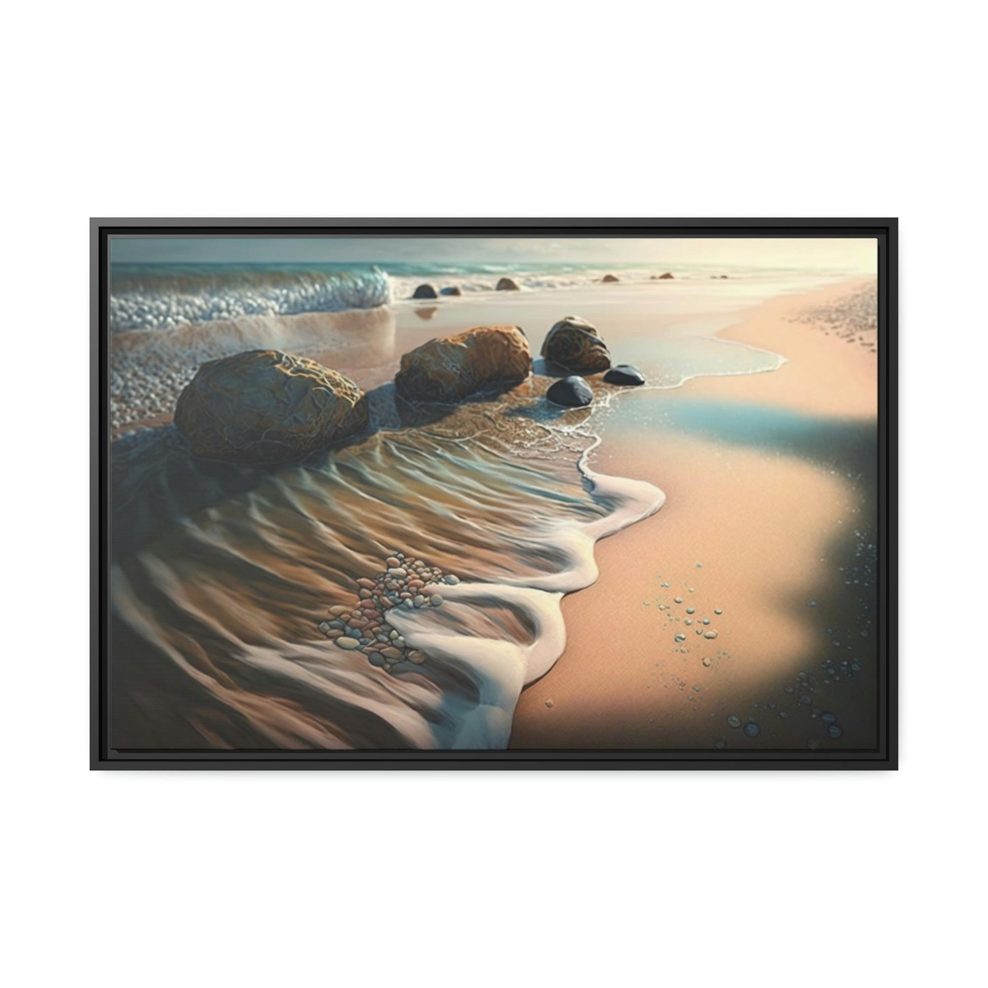Beaches Ocean's Symphony: Framed Poster of Waves Crashing on Beach