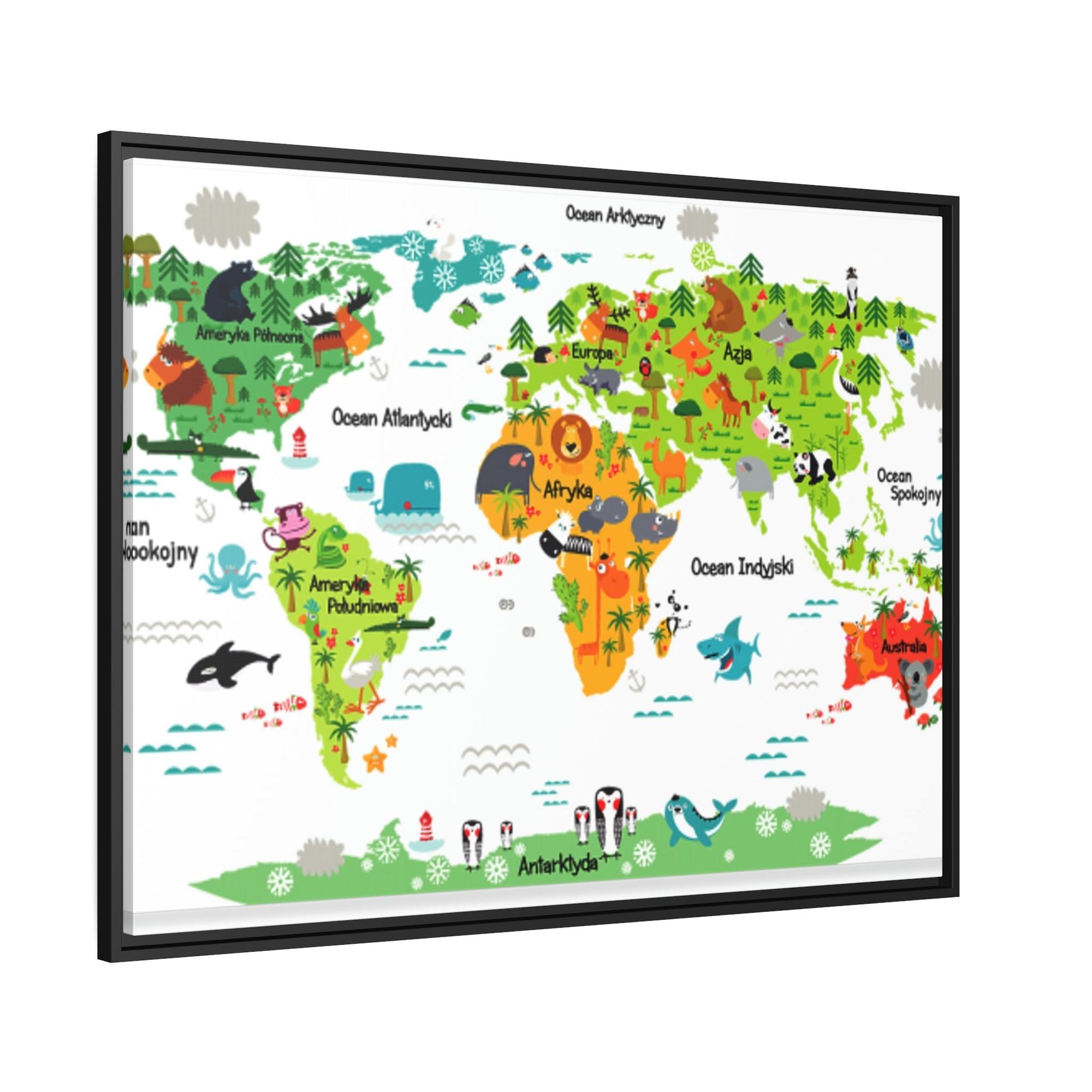 Kids Maps Map of the World: Lovely Wall Art Print on Canvas for Kids