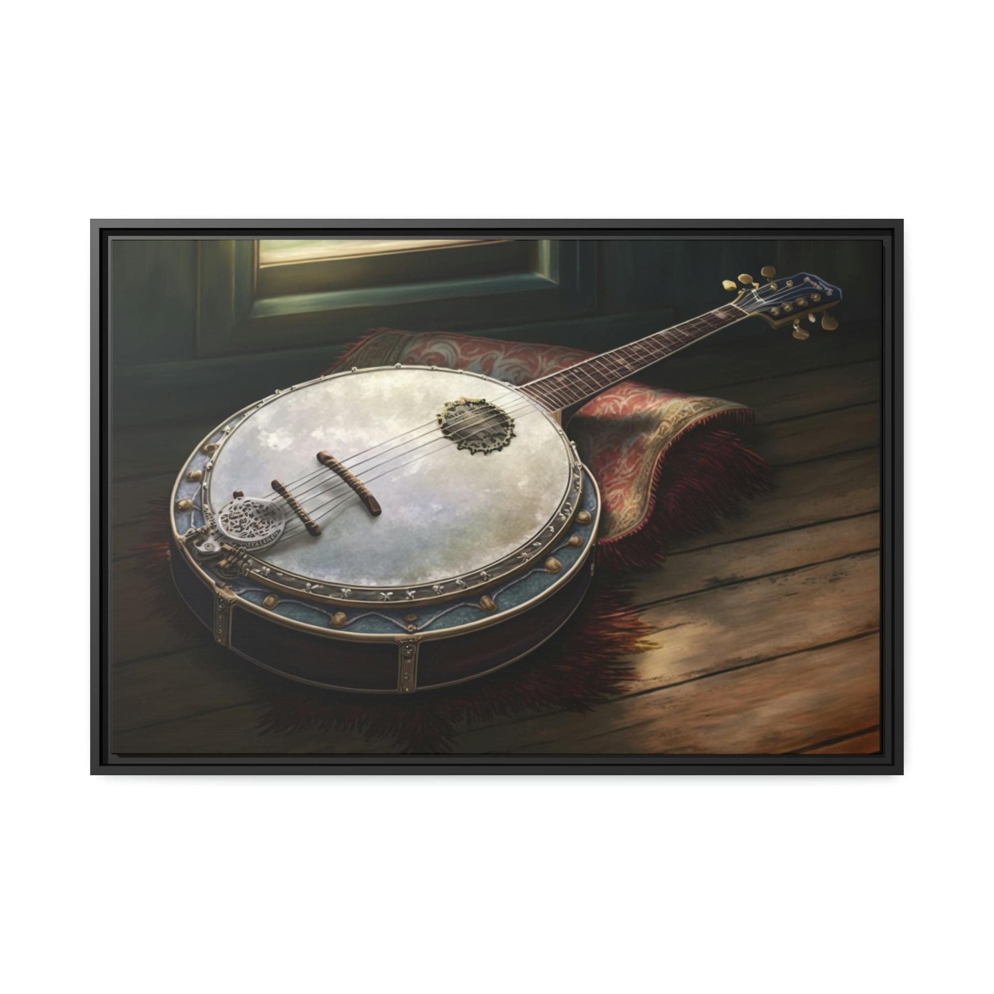 Banjo Soulful Melodies: Natural Canvas & Poster Art Print of a Banjo