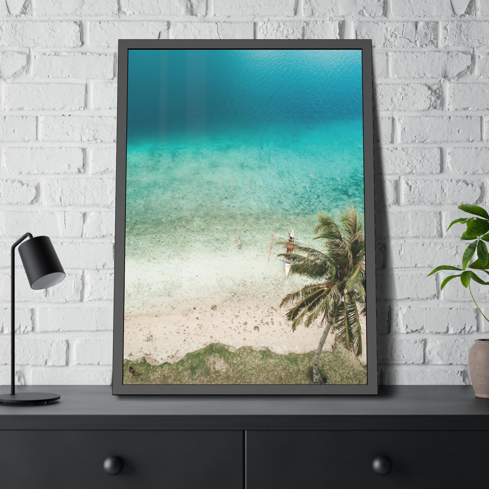 Island Beach Ocean Paradise: Framed Poster of a Serene Island Beach Scene
