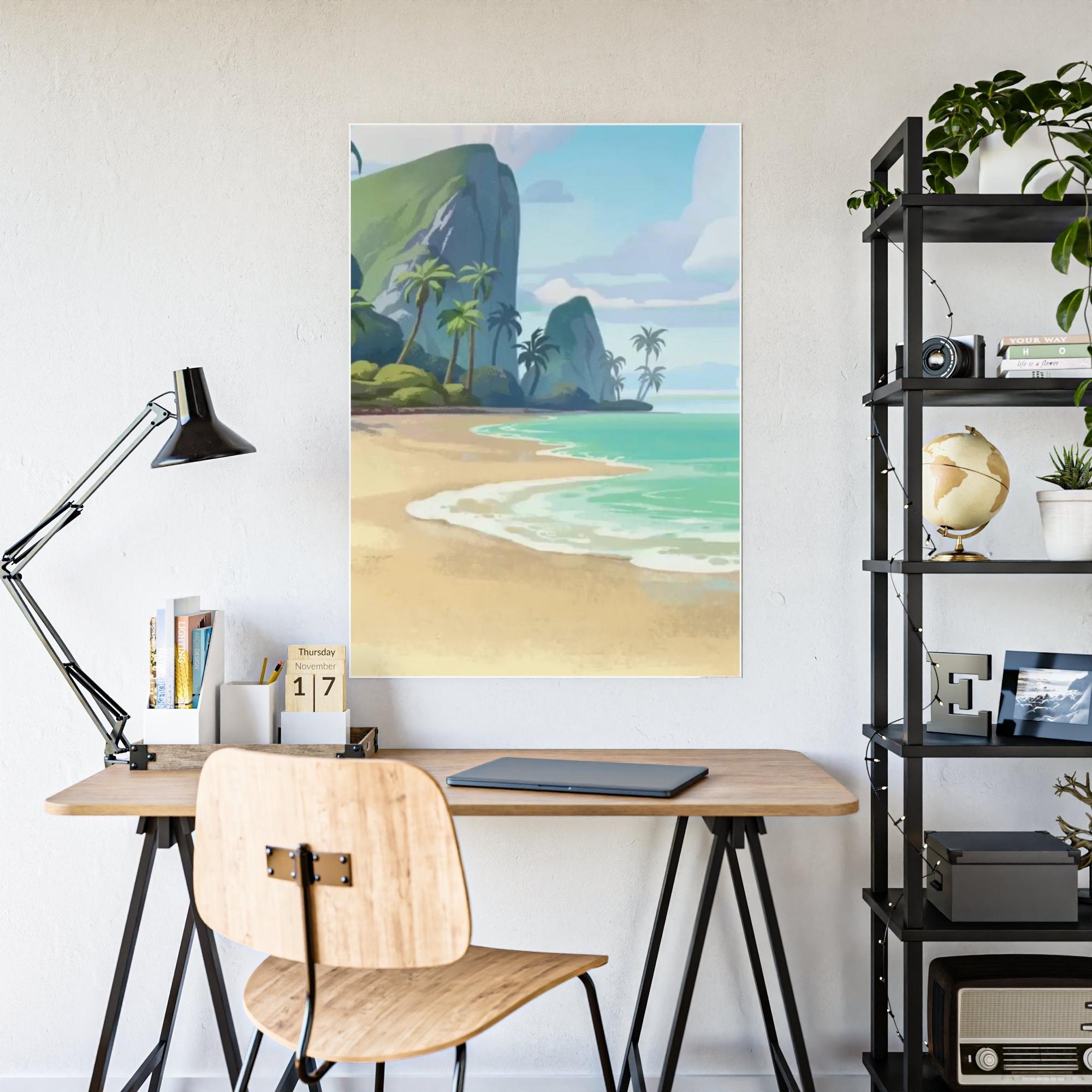 Island Beach Coastal Haven: Framed Canvas of a Tranquil Beach Landscape