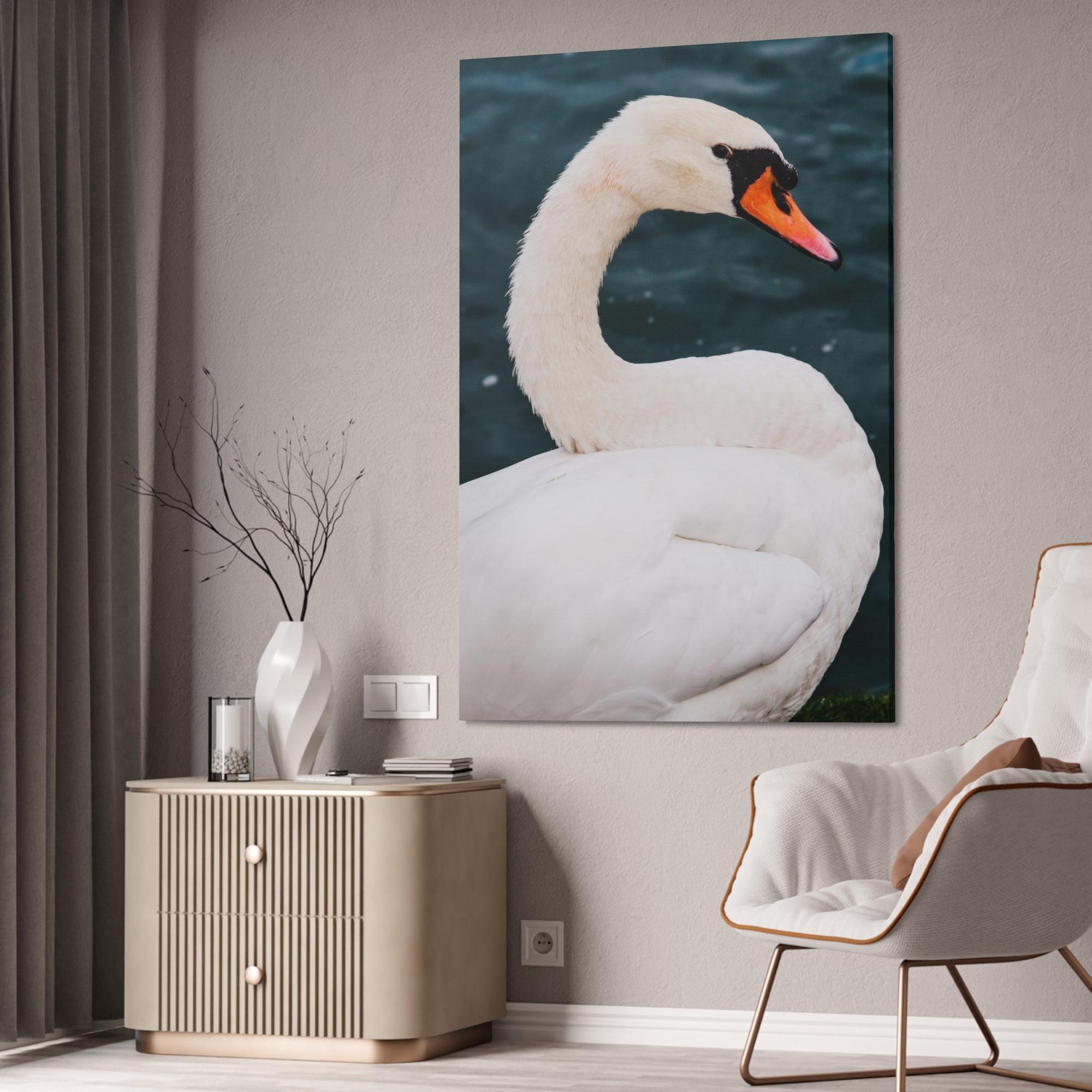 Swans The Calm of Nature: Natural Canvas Print of Swan in a Serene Landscape