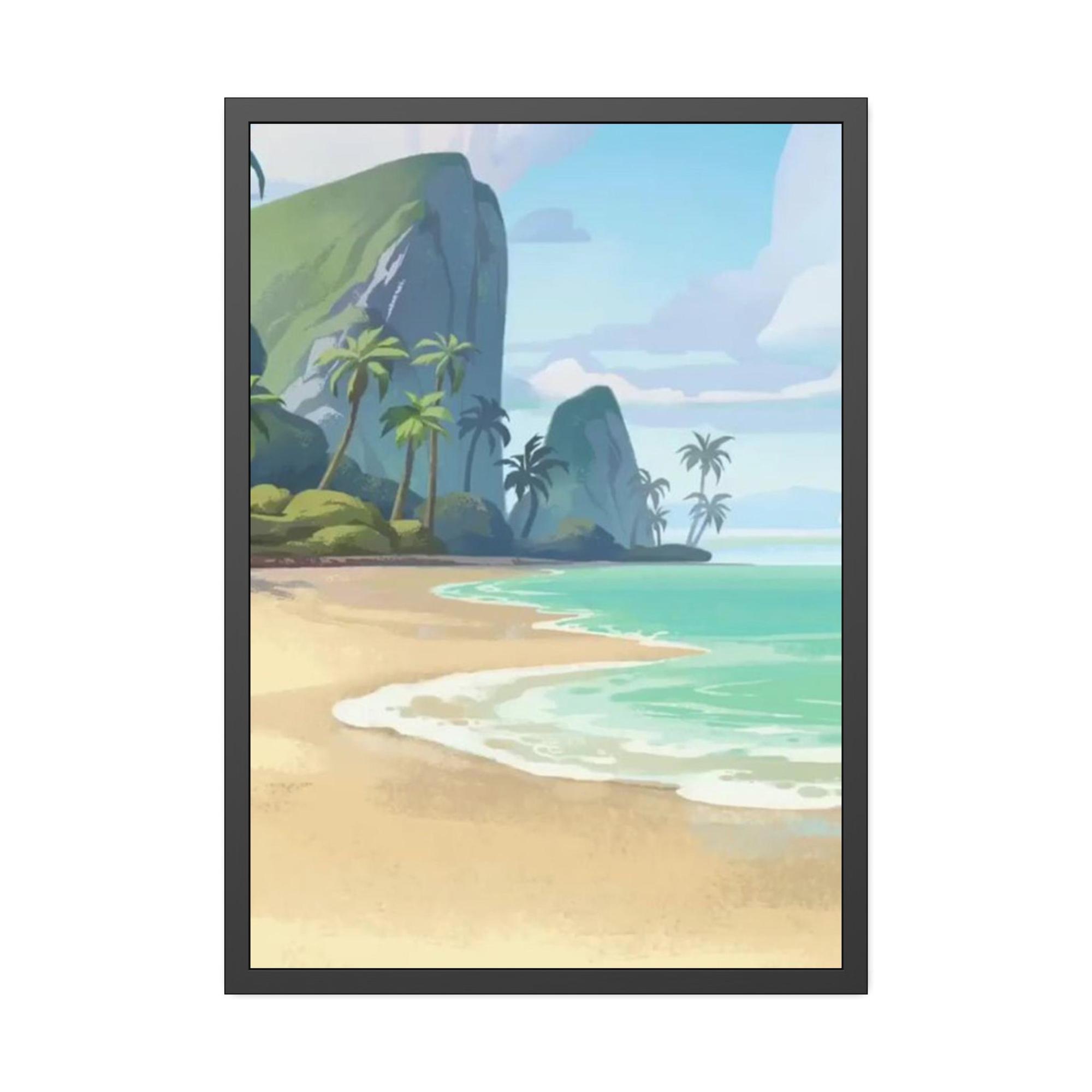 Island Beach Coastal Haven: Framed Canvas of a Tranquil Beach Landscape