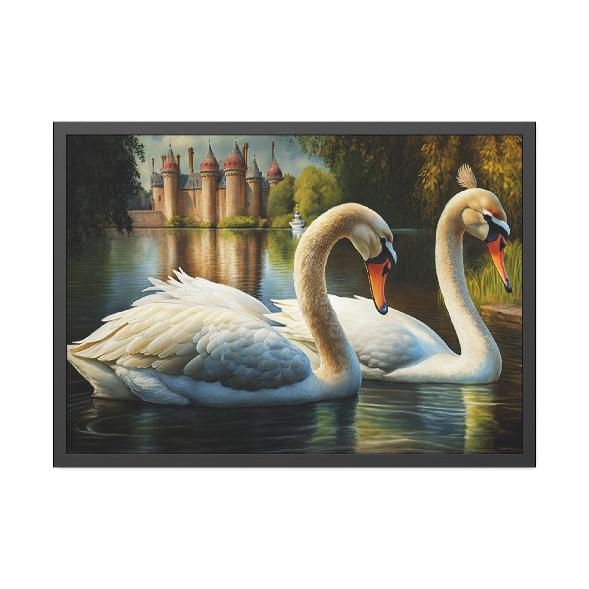 Swans Swan Symphony: Framed Canvas Print of These Beautiful Birds in Harmony