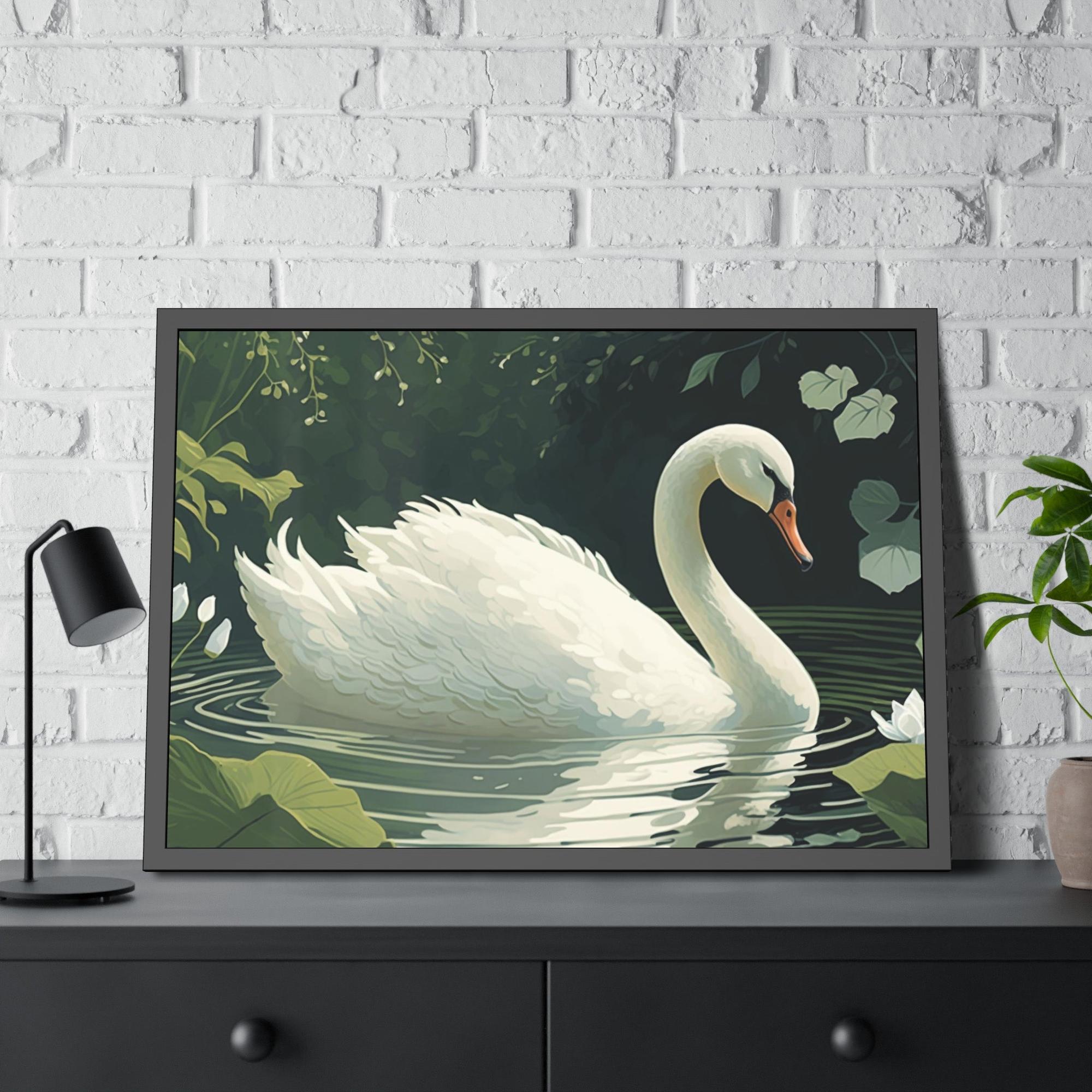 Swans Swan Lake Serenity: Natural Canvas Print of Beautiful Swan in Motion
