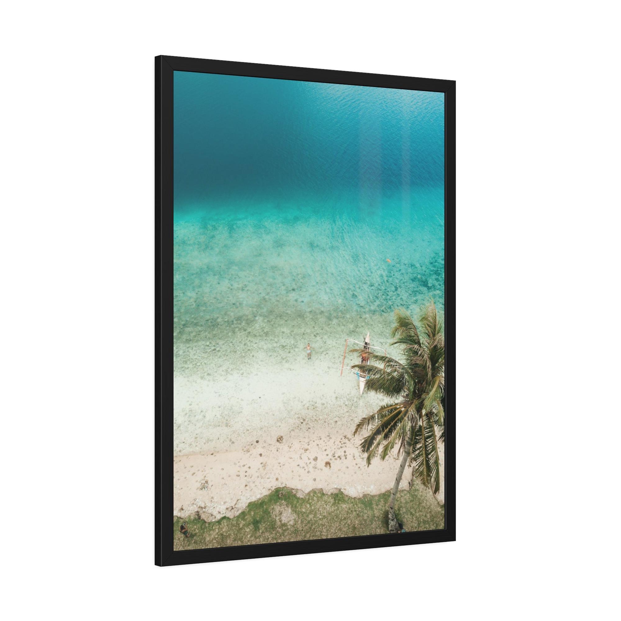 Island Beach Ocean Paradise: Framed Poster of a Serene Island Beach Scene