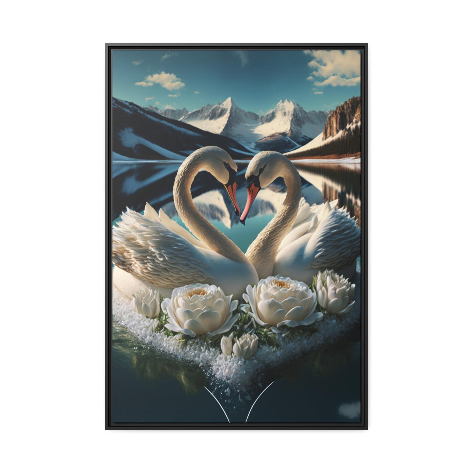 Swans The Majesty of Swans: Framed Canvas Print of These Beautiful Birds in Their Natural Element