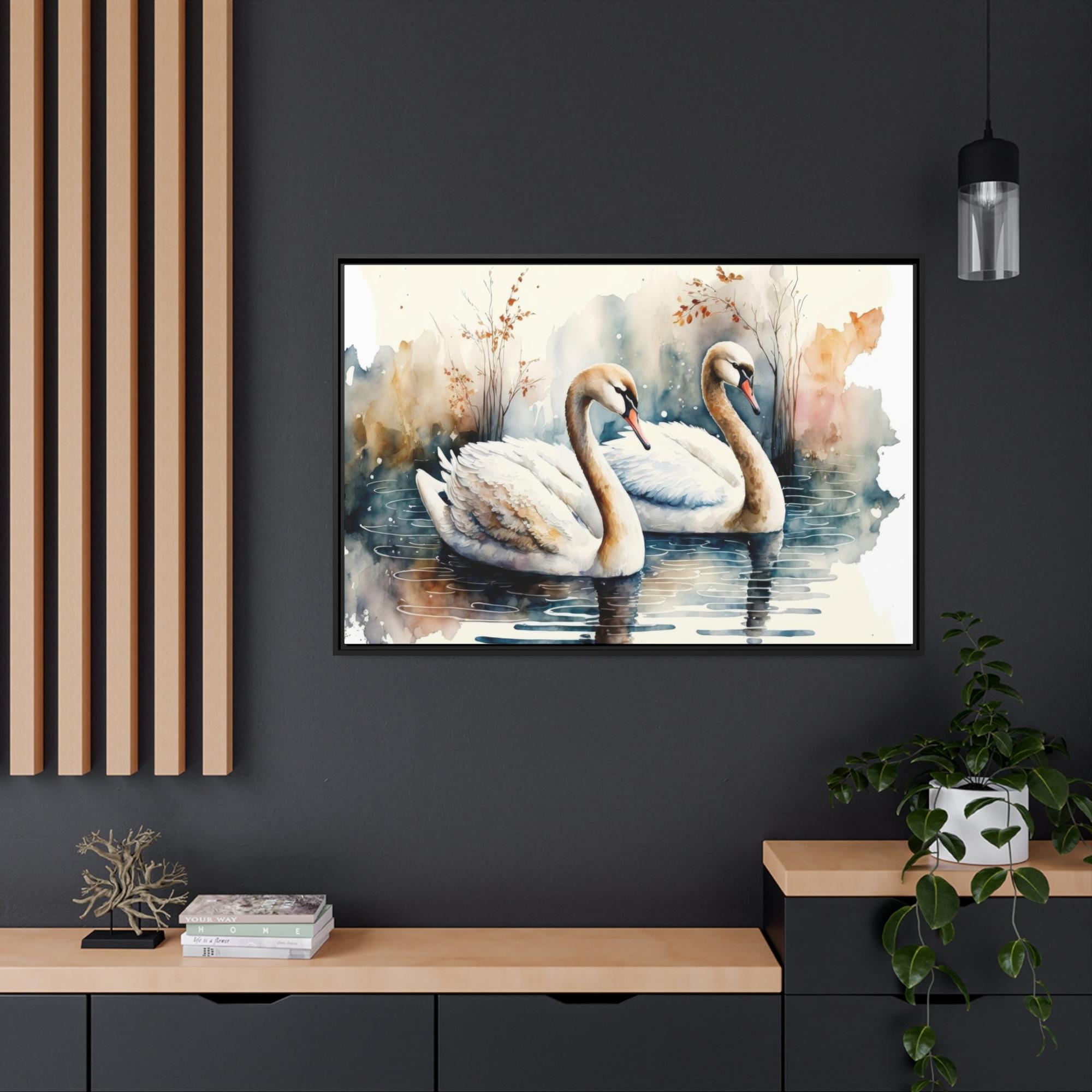 undefined Gentle Giants: Framed Poster and Print on Canvas Featuring Majestic Swans