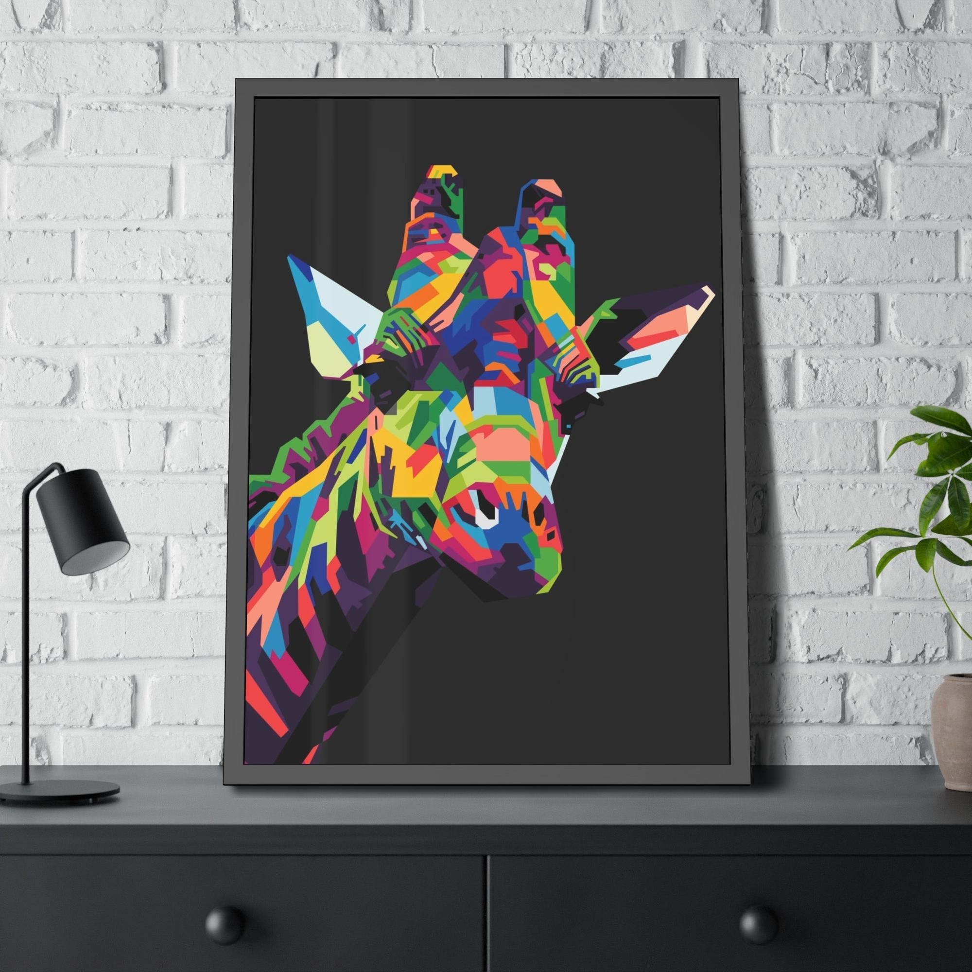 Giraffes Splash of Color: A Vividly Colored Artistic Print of a Giraffe on Canvas & Poster