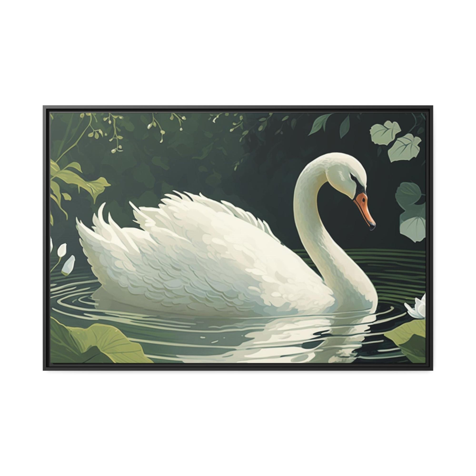 Swans Swan Lake Serenity: Natural Canvas Print of Beautiful Swan in Motion