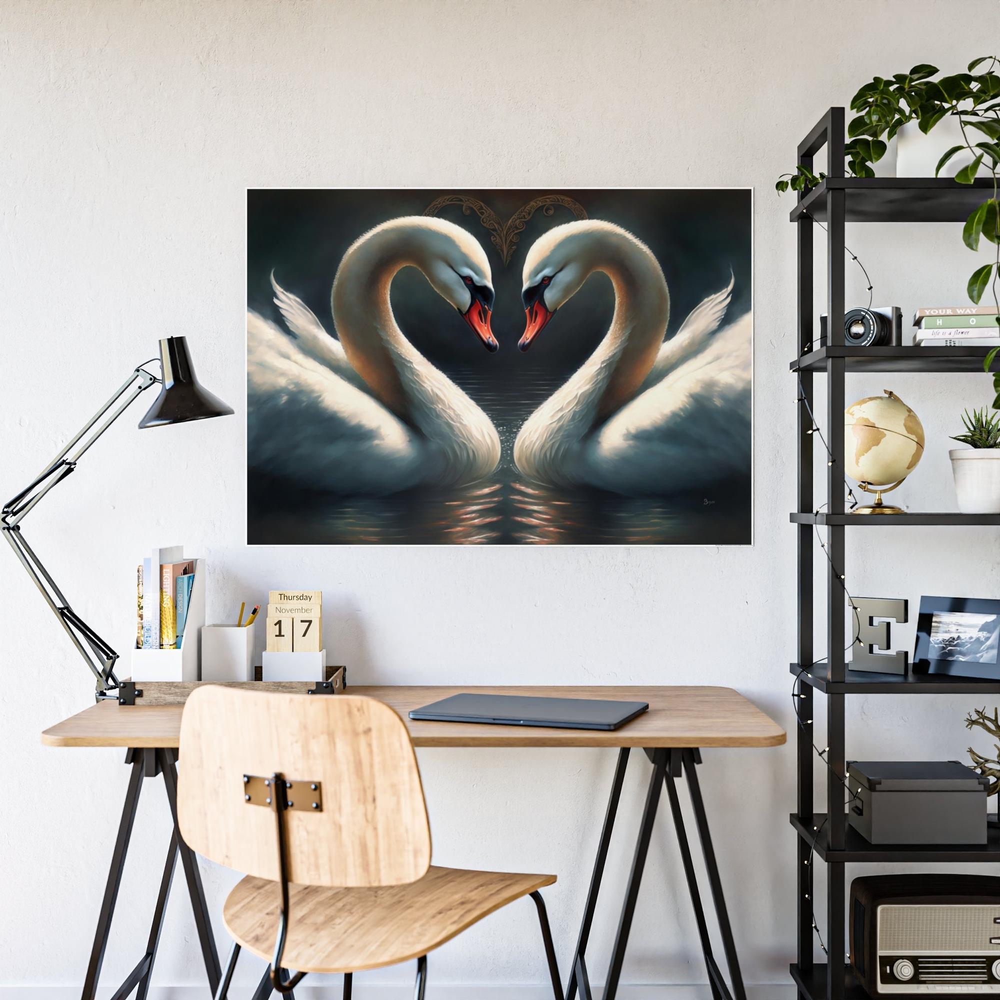 Swans Natural Canvas & Poster Print of Swans in a Calm Setting