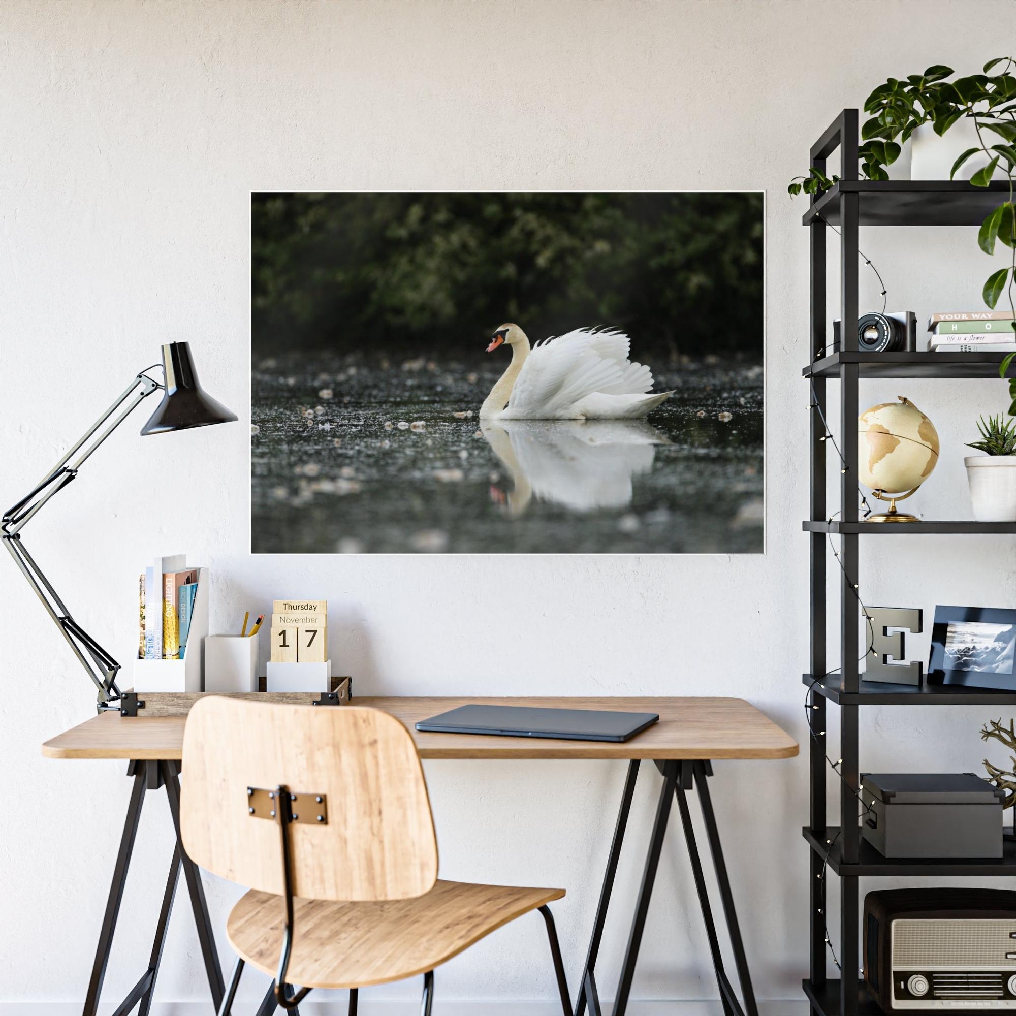 Swans Swan Lake Dreams: Natural Canvas Print of Beautiful Swan in a Dreamy Landscape