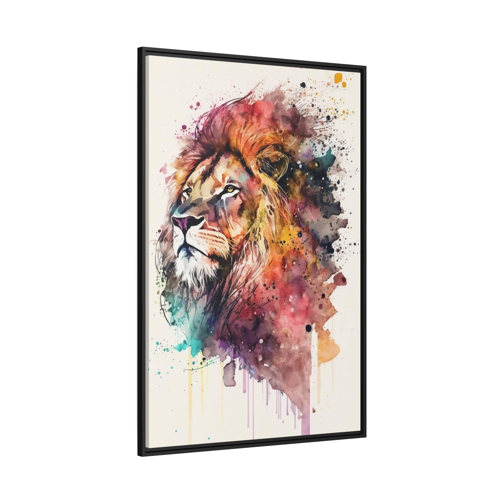 Lions The King's Portrait: Artistic Print on Framed Canvas of a Regal Lion