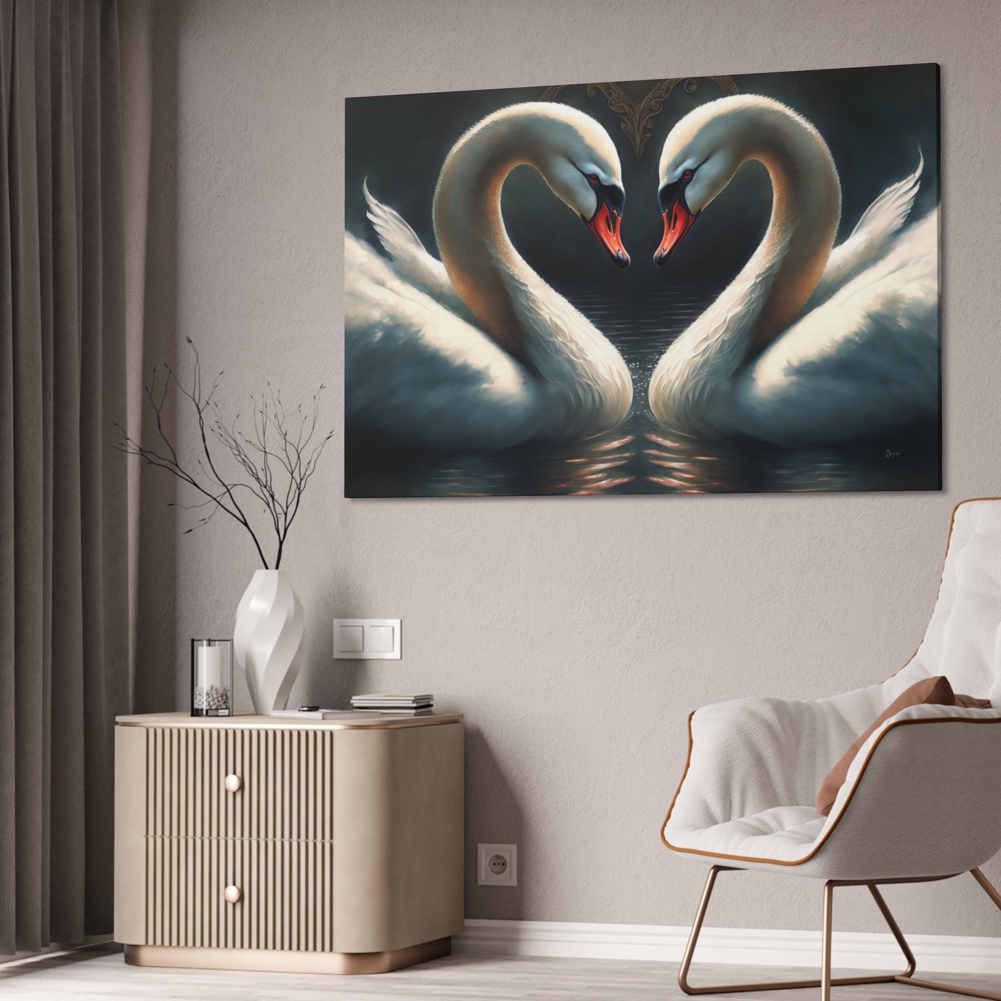 Swans Natural Canvas & Poster Print of Swans in a Calm Setting