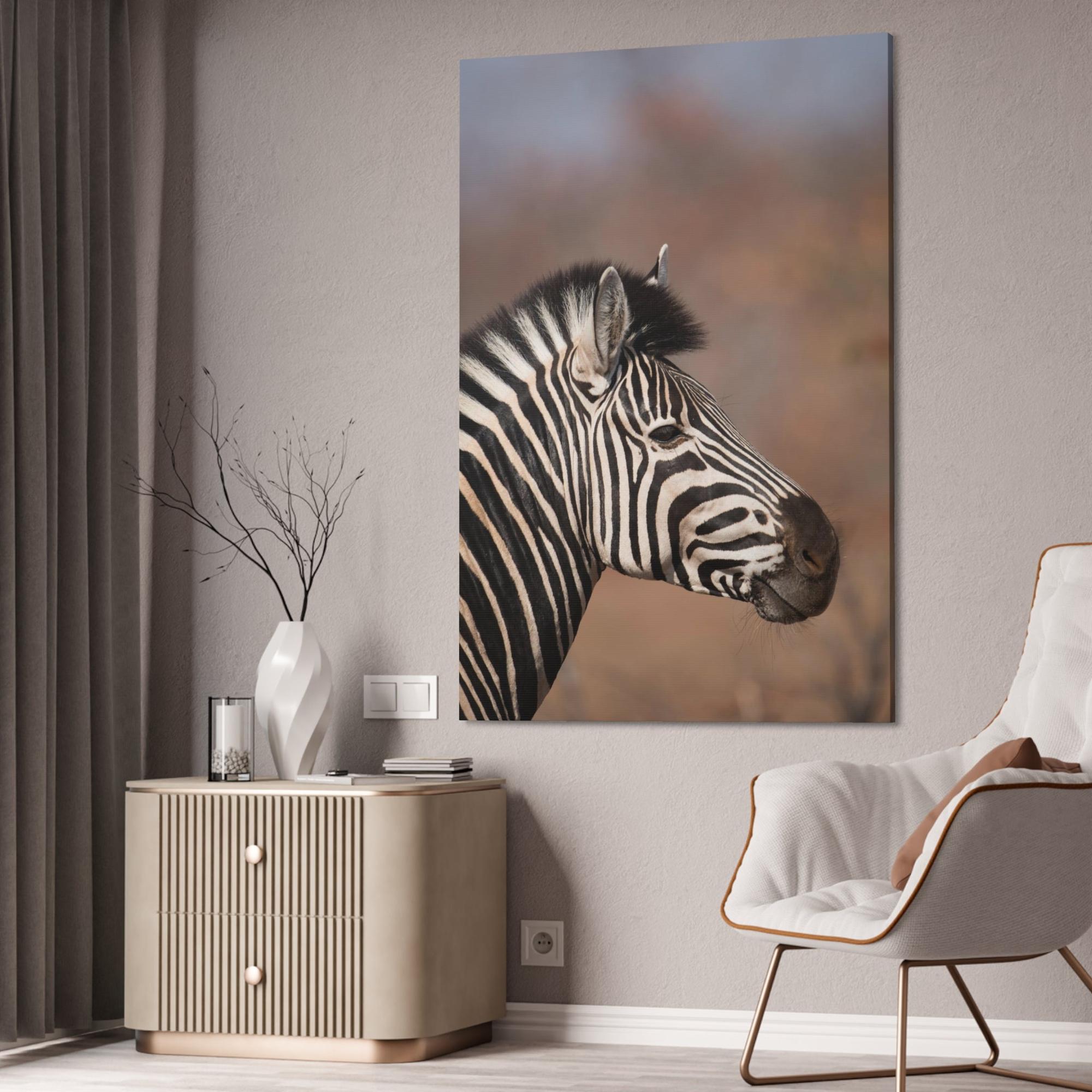 Zebras Wild Beauty: Natural Canvas and Framed Poster Featuring a Majestic Zebra