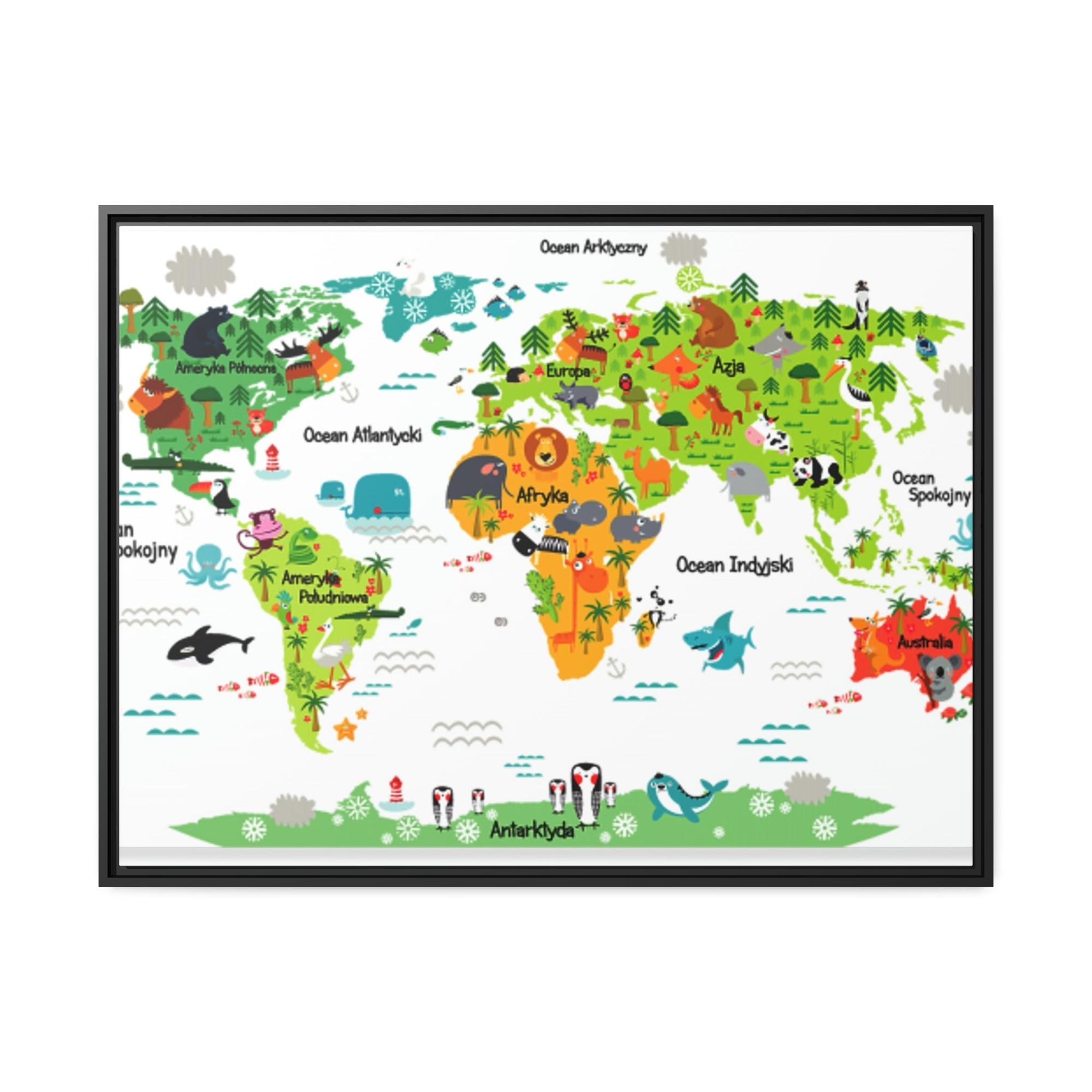 Kids Maps Map of the World: Lovely Wall Art Print on Canvas for Kids