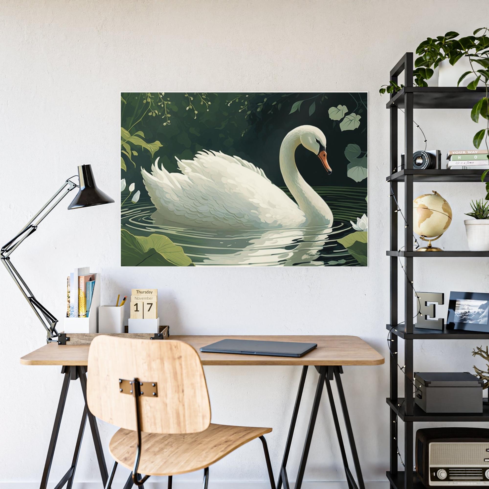 Swans Swan Lake Serenity: Natural Canvas Print of Beautiful Swan in Motion