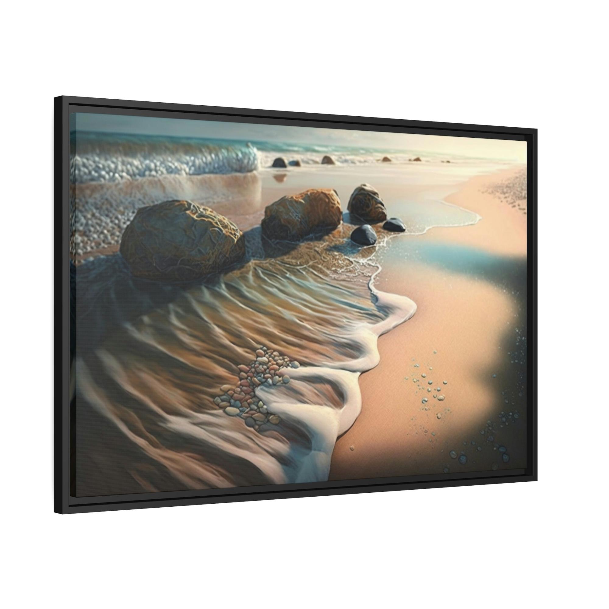 Beaches Ocean's Symphony: Framed Poster of Waves Crashing on Beach