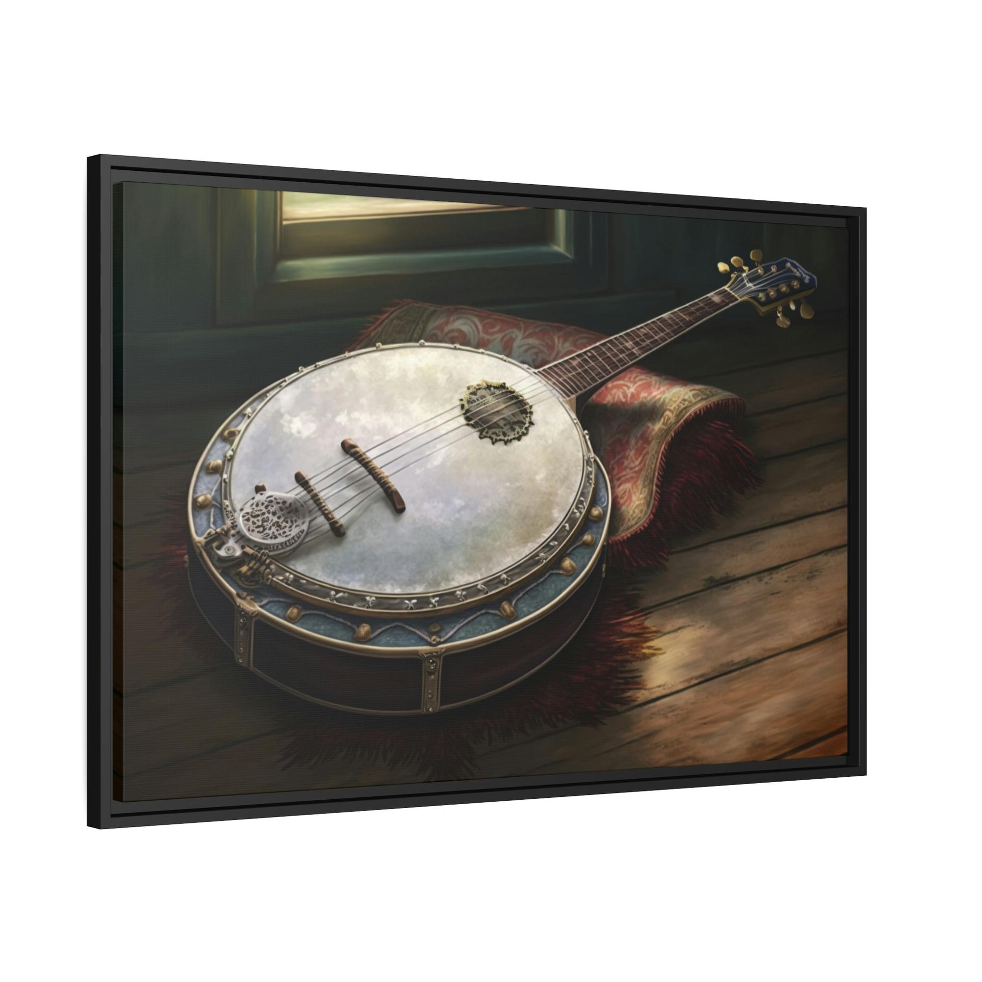 Banjo Soulful Melodies: Natural Canvas & Poster Art Print of a Banjo