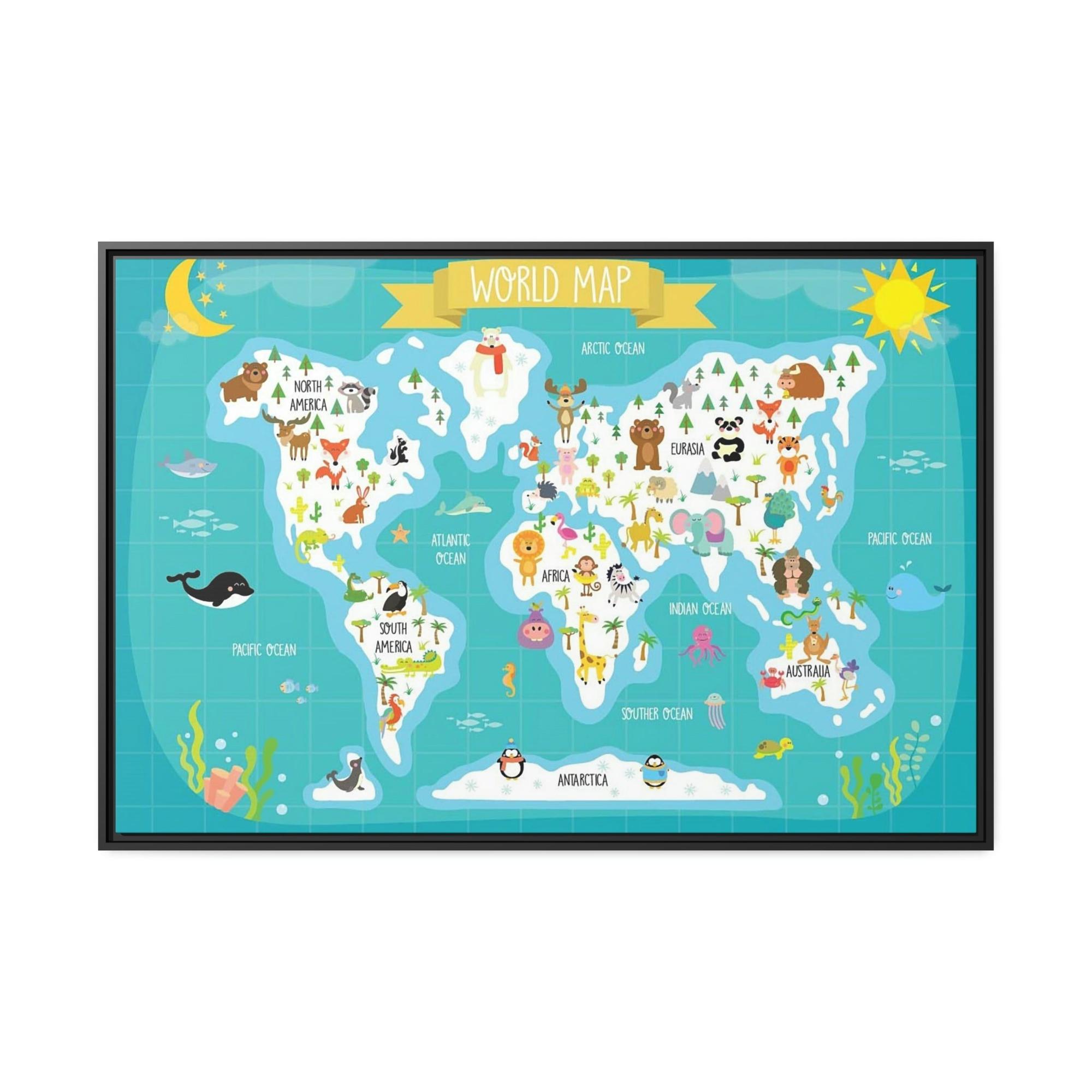 Kids Maps Map Adventure: Beautiful Wall Art on Natural Canvas for Kids