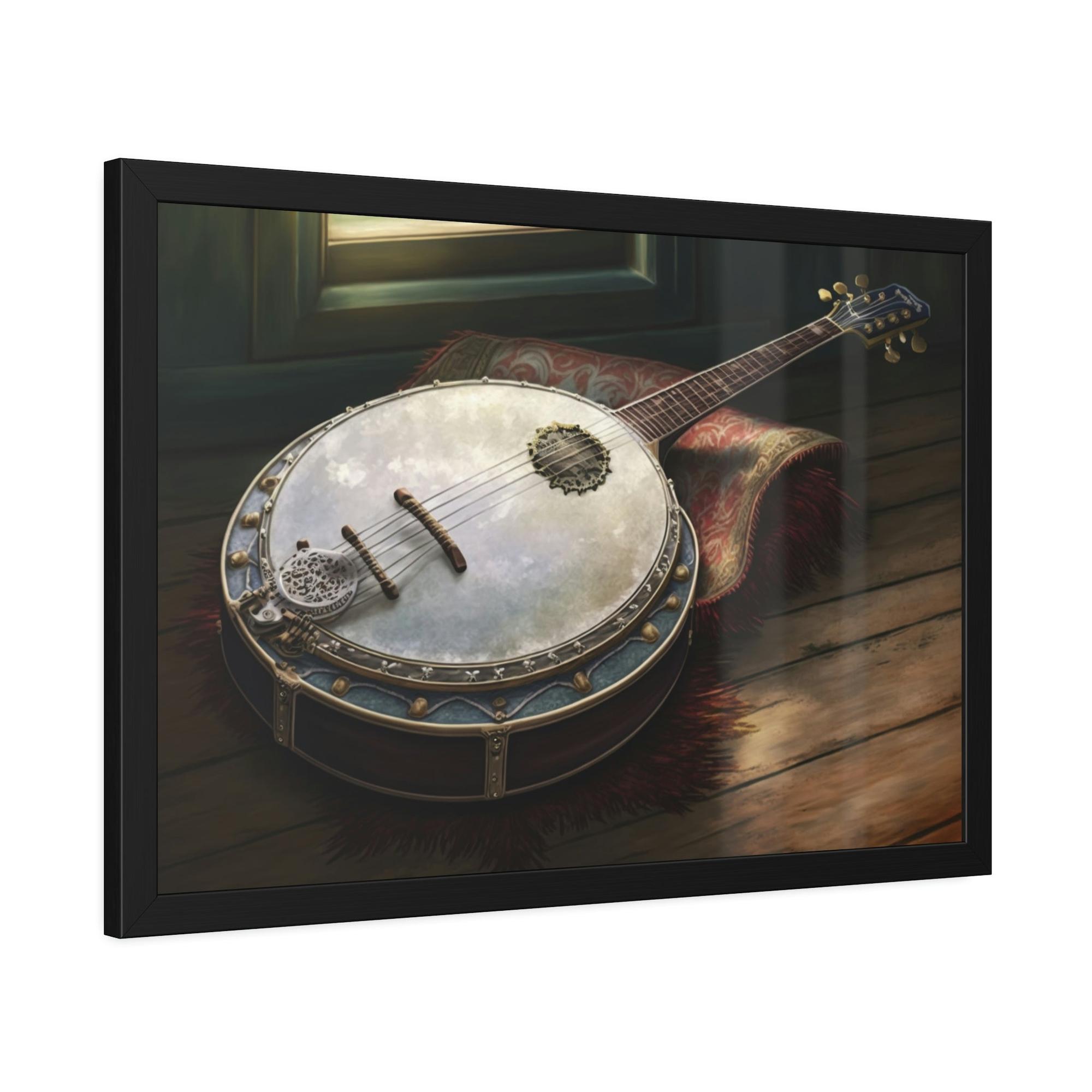 Banjo Soulful Melodies: Natural Canvas & Poster Art Print of a Banjo