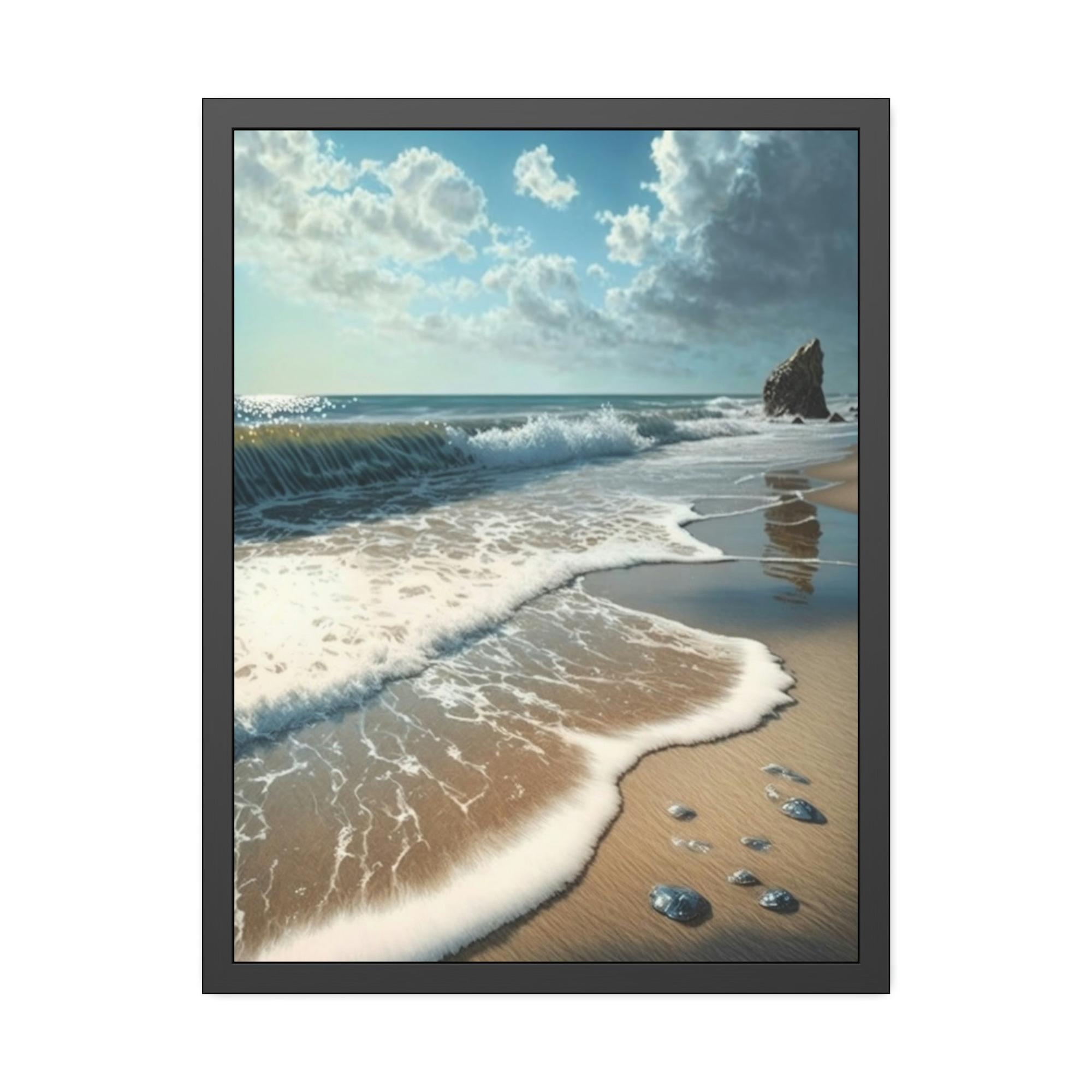 Beaches Seaside Escape: Artistic Framed Canvas & Poster Print of a Quiet Beach