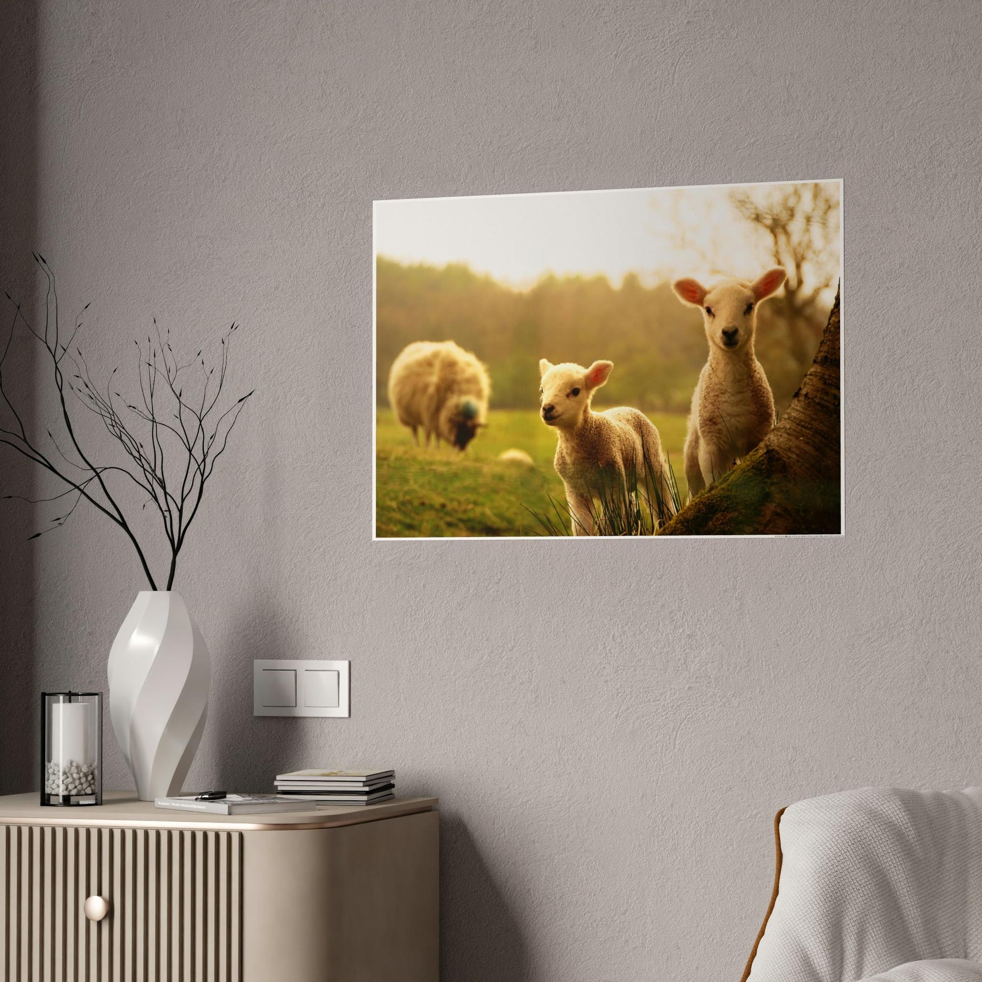 Sheeps Rustic Charm: Framed Poster & Canvas of Sheep Grazing