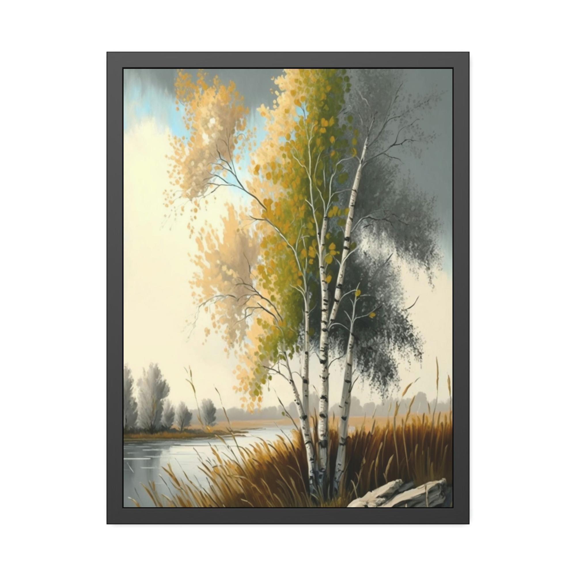 Birch Trees Autumn's Splendor: Poster & Canvas of Birch Trees with Colorful Leaves