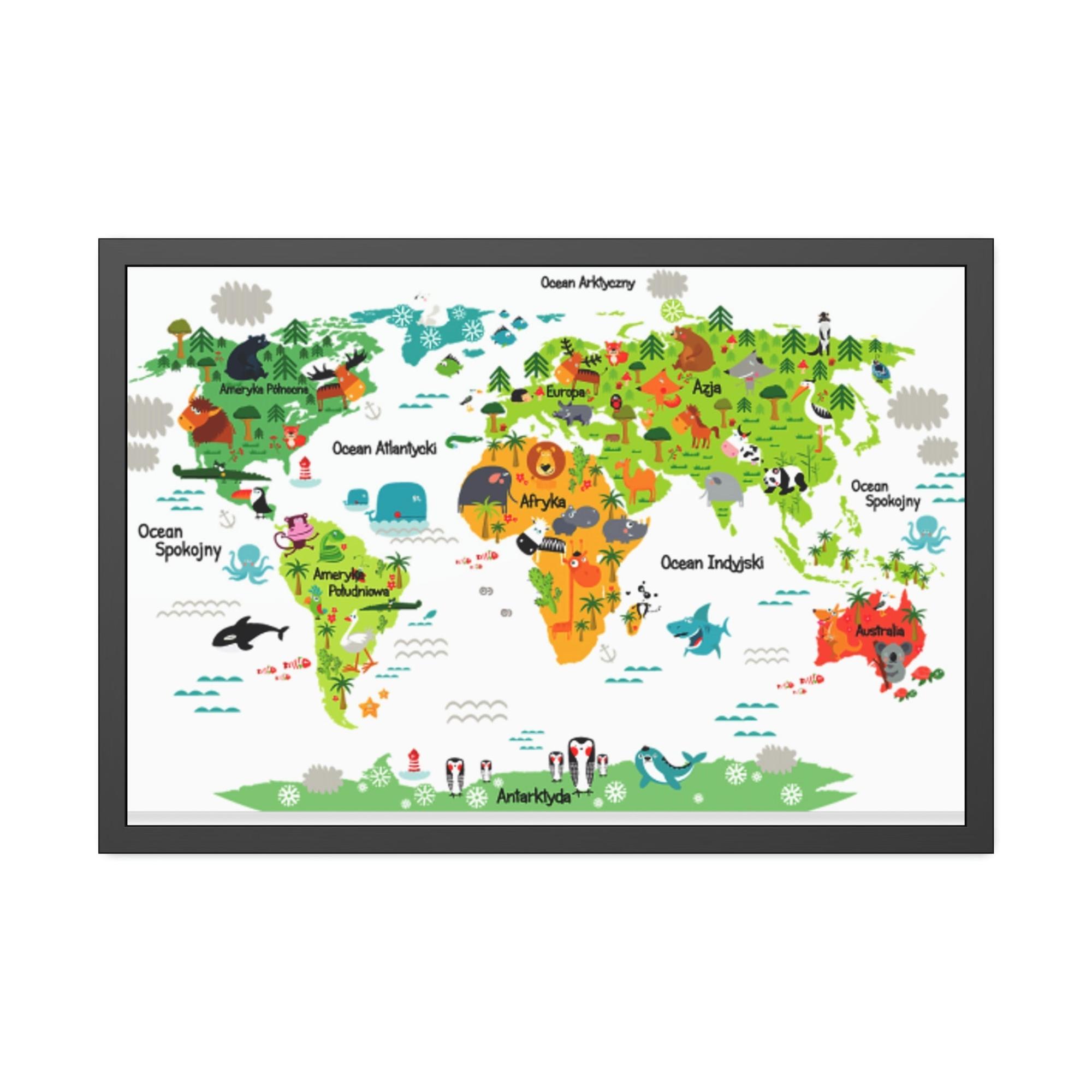 Kids Maps Map of the World: Lovely Wall Art Print on Canvas for Kids