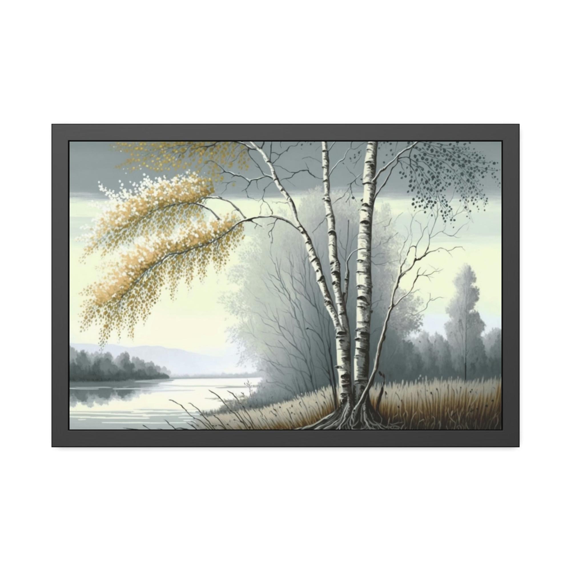 Birch Trees Whispering Woods: Rustic Framed Canvas & Poster Print of a Birch Tree Forest