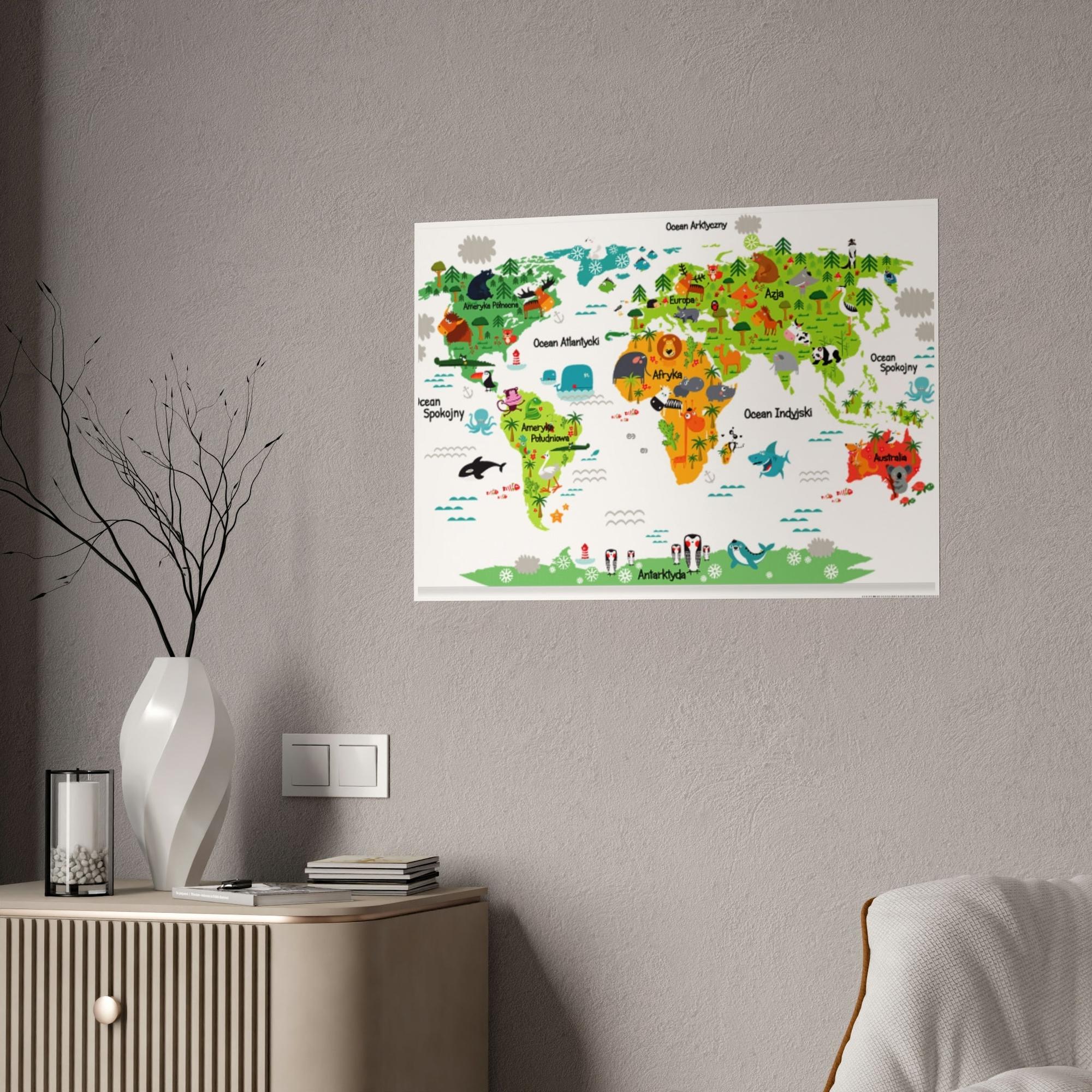 Kids Maps Map of the World: Lovely Wall Art Print on Canvas for Kids